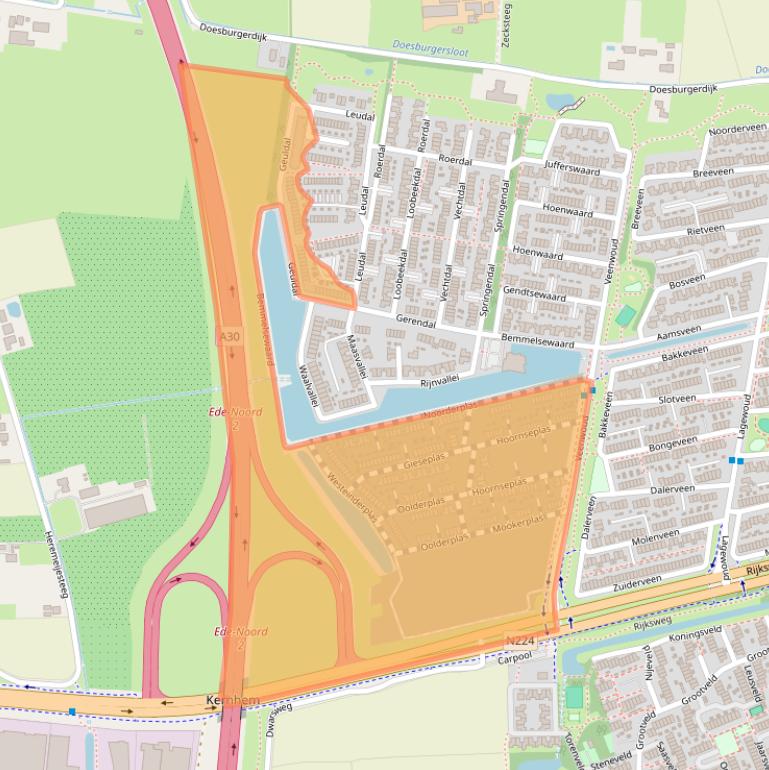 Kaart van postcodegebied 6718NS.