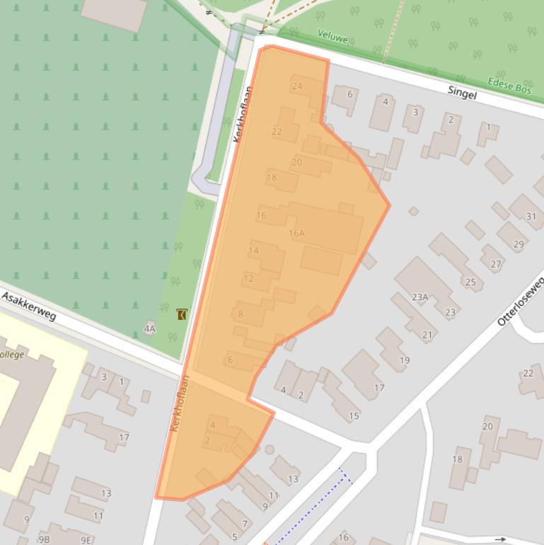 Kaart van postcodegebied 6718ZJ.