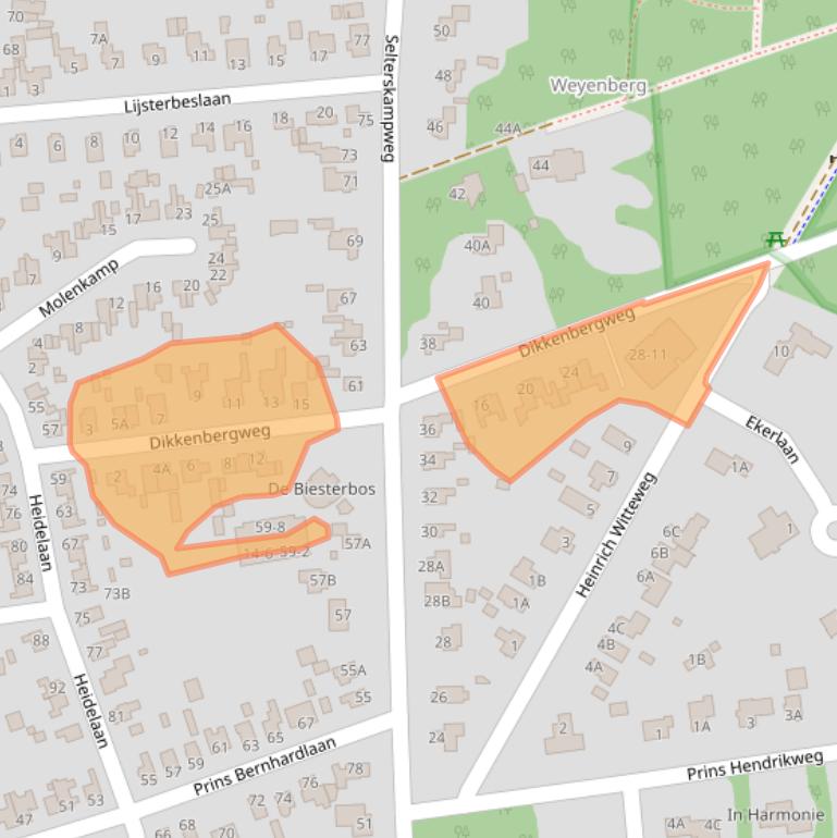 Kaart van postcodegebied 6721AC.