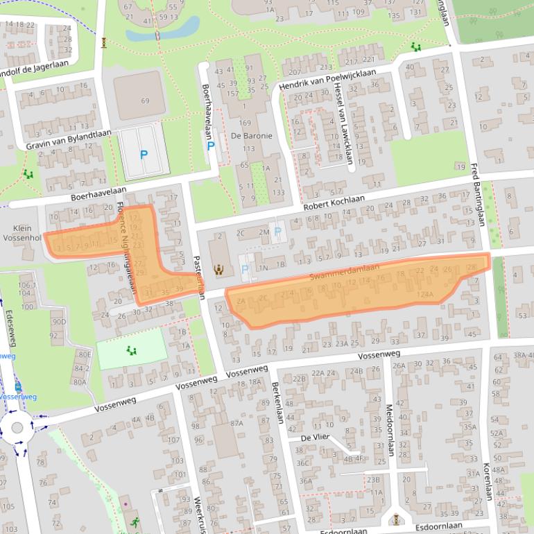 Kaart van postcodegebied 6721BK.