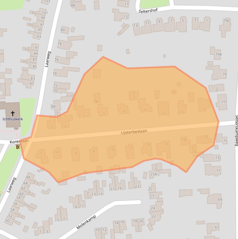 Kaart van postcodegebied 6721CW.