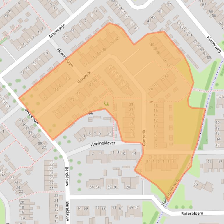 Kaart van postcodegebied 6721RK.