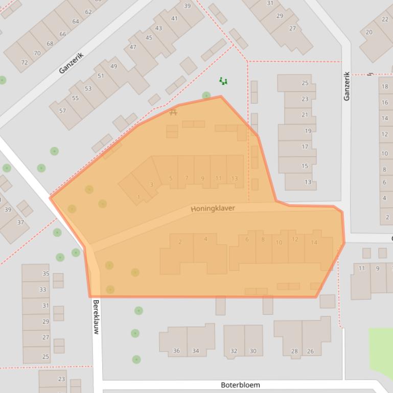 Kaart van postcodegebied 6721RT.