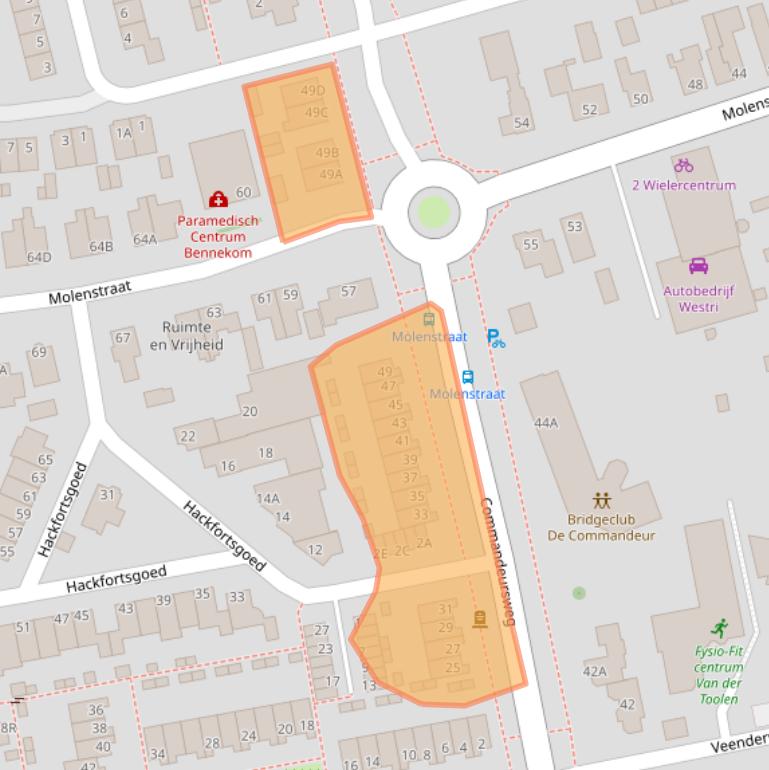 Kaart van postcodegebied 6721TX.