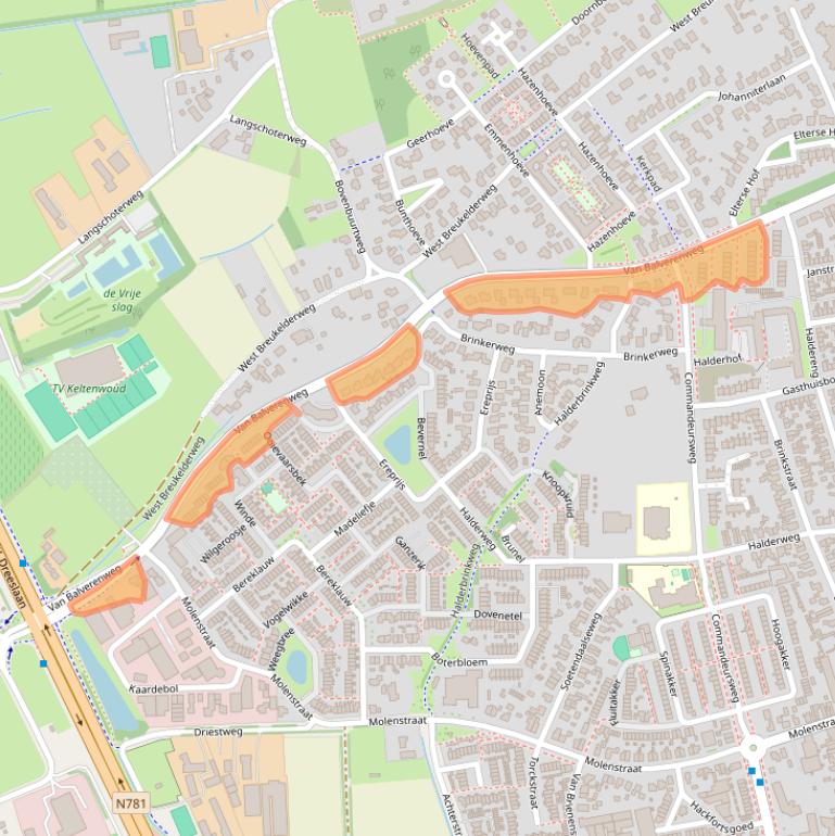 Kaart van postcodegebied 6721ZV.