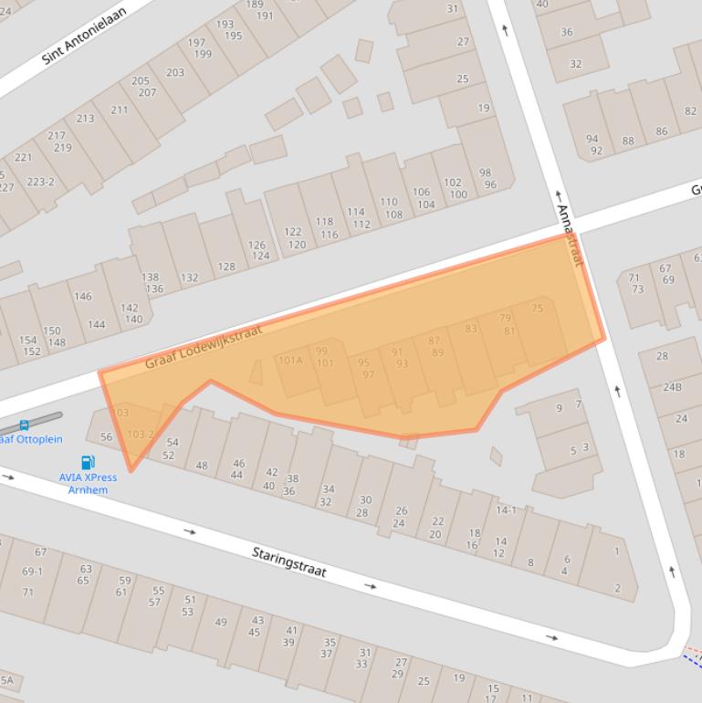 Kaart van postcodegebied 6821EC.