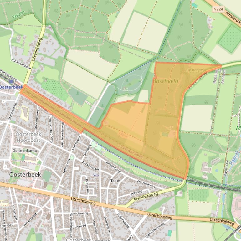 Kaart van postcodegebied 6861WZ.