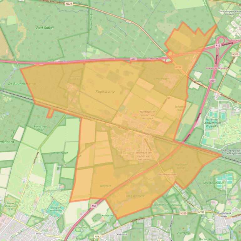 Kaart van postcodegebied 6874.
