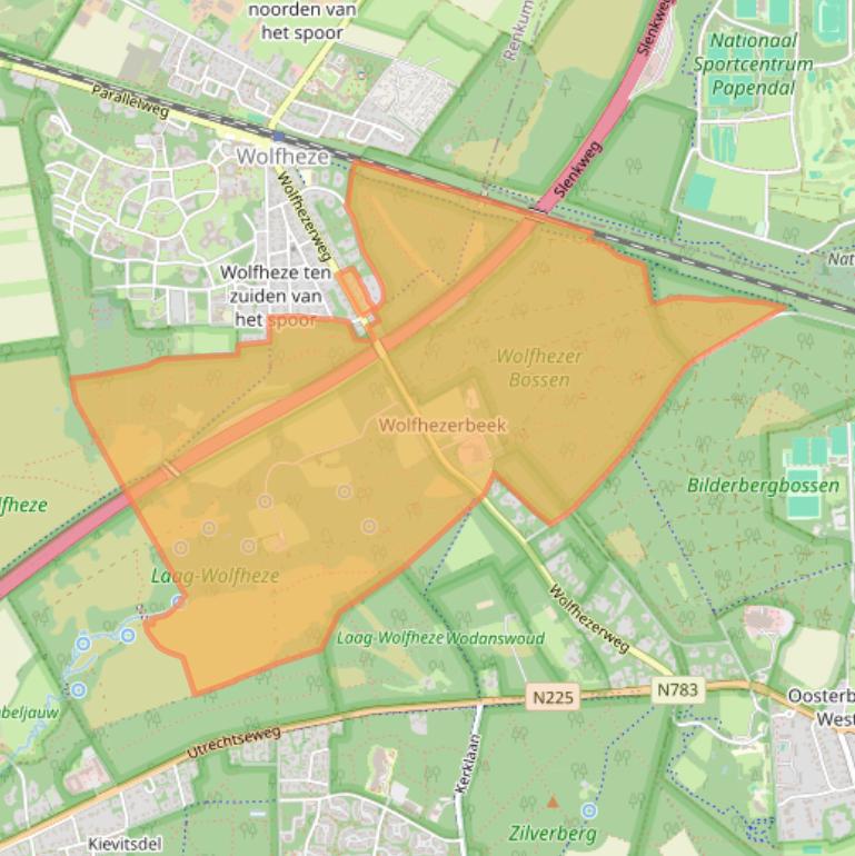 Kaart van postcodegebied 6874AA.