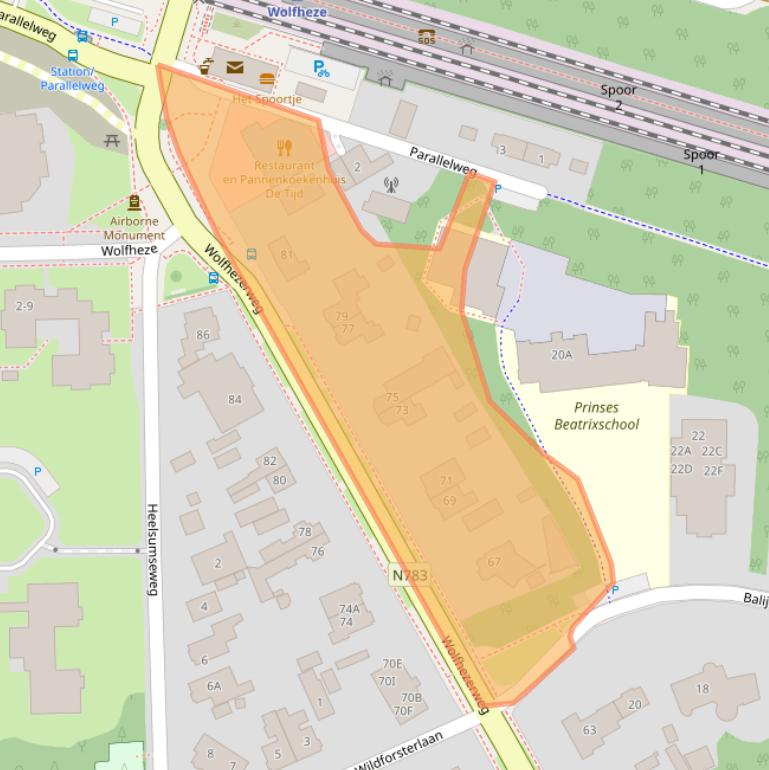 Kaart van postcodegebied 6874AC.