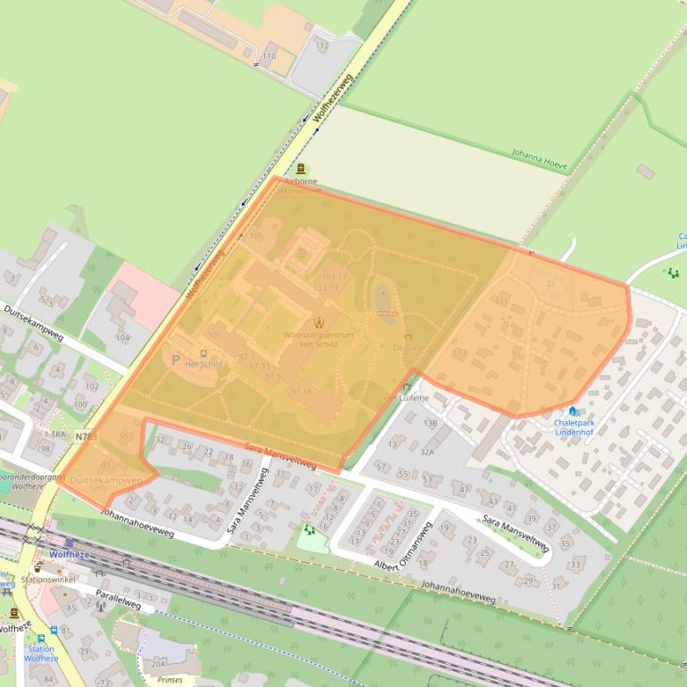 Kaart van postcodegebied 6874AD.