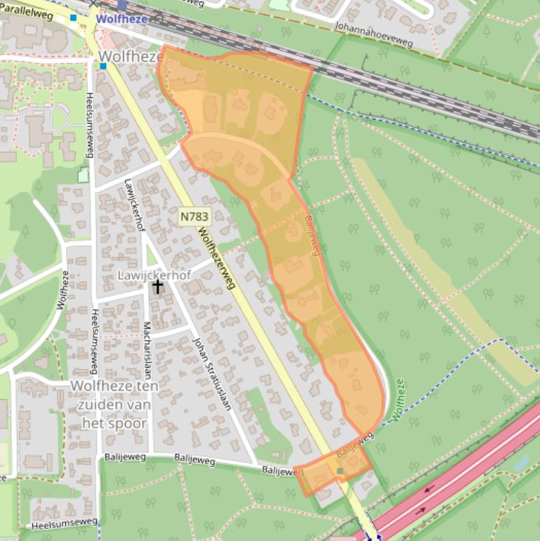 Kaart van postcodegebied 6874AJ.