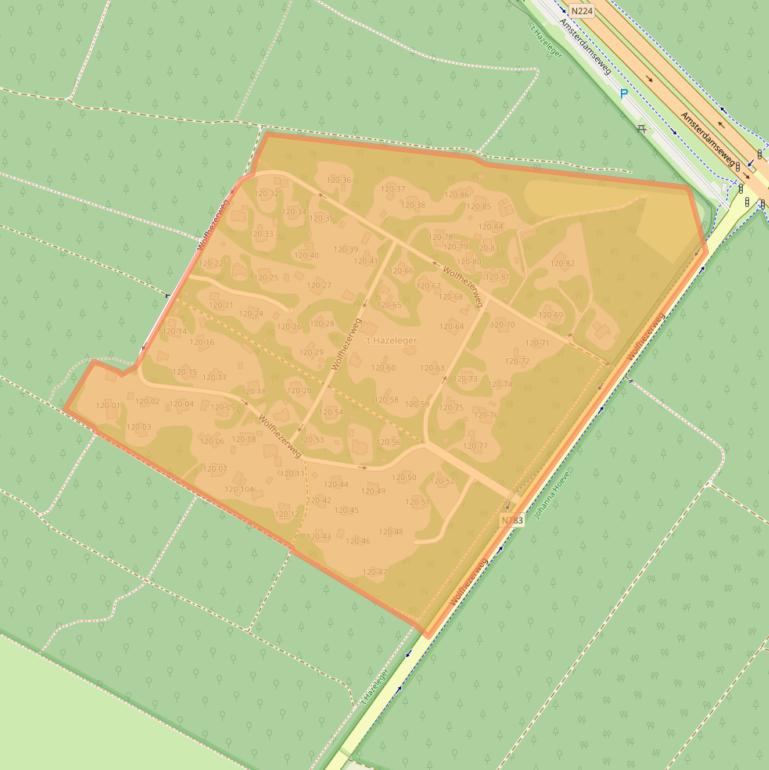 Kaart van postcodegebied 6874AW.