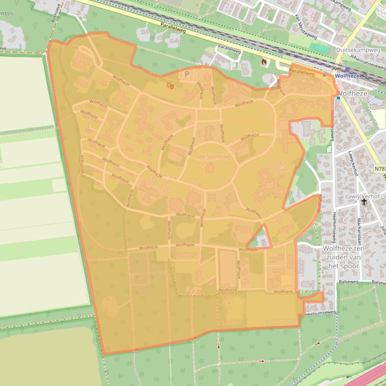 Kaart van postcodegebied 6874BE.