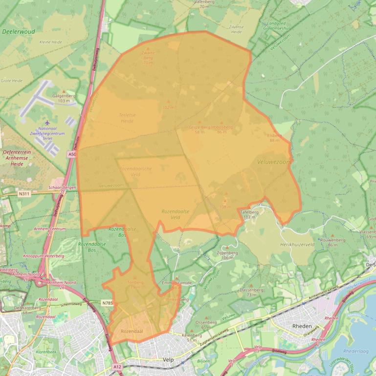 Kaartafbeelding, ingezoomd op postcodegebied 6891.