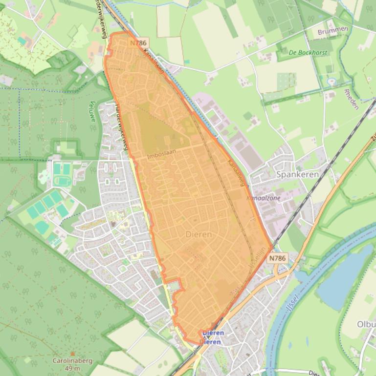 Kaartafbeelding, ingezoomd op postcodegebied 6951.