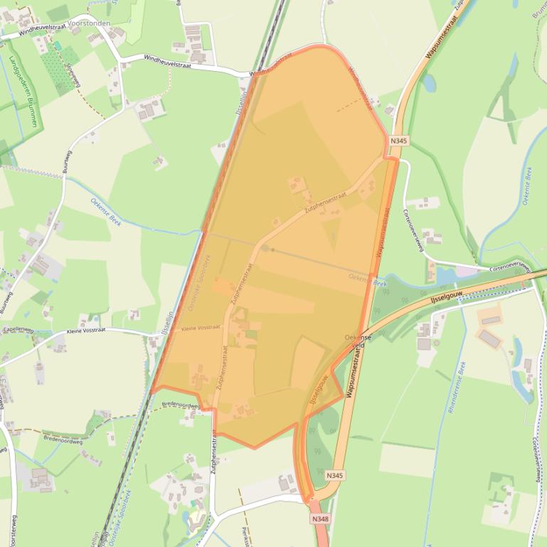 Kaart van postcodegebied 6971JS.