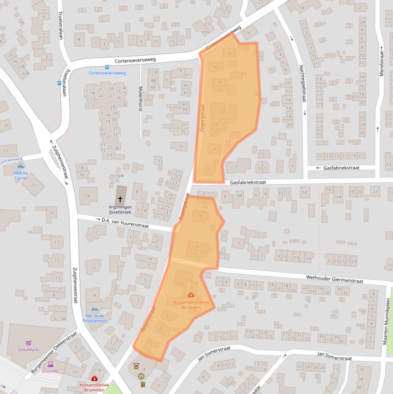 Kaart van postcodegebied 6971ZP.