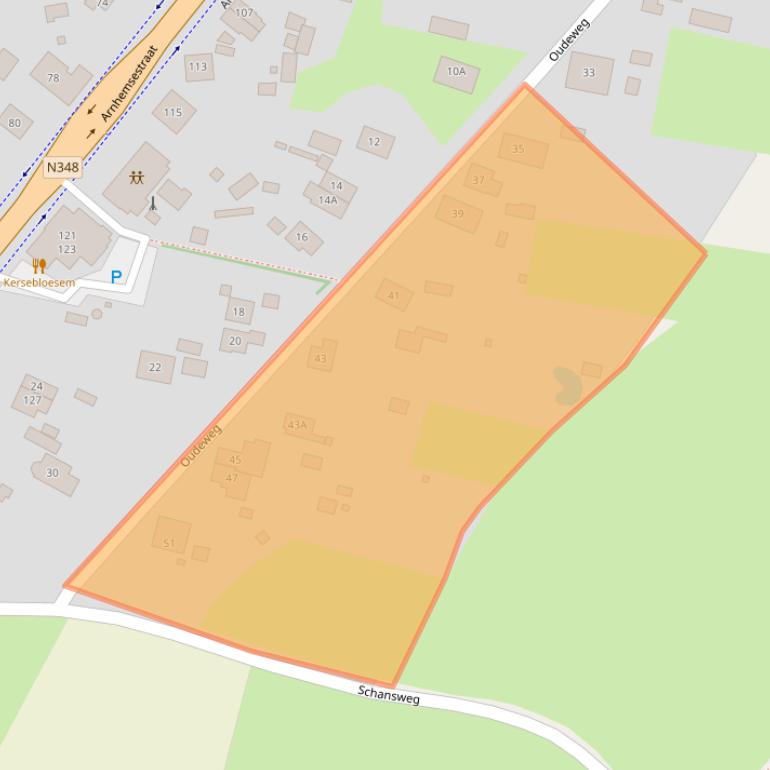 Kaart van postcodegebied 6974AD.