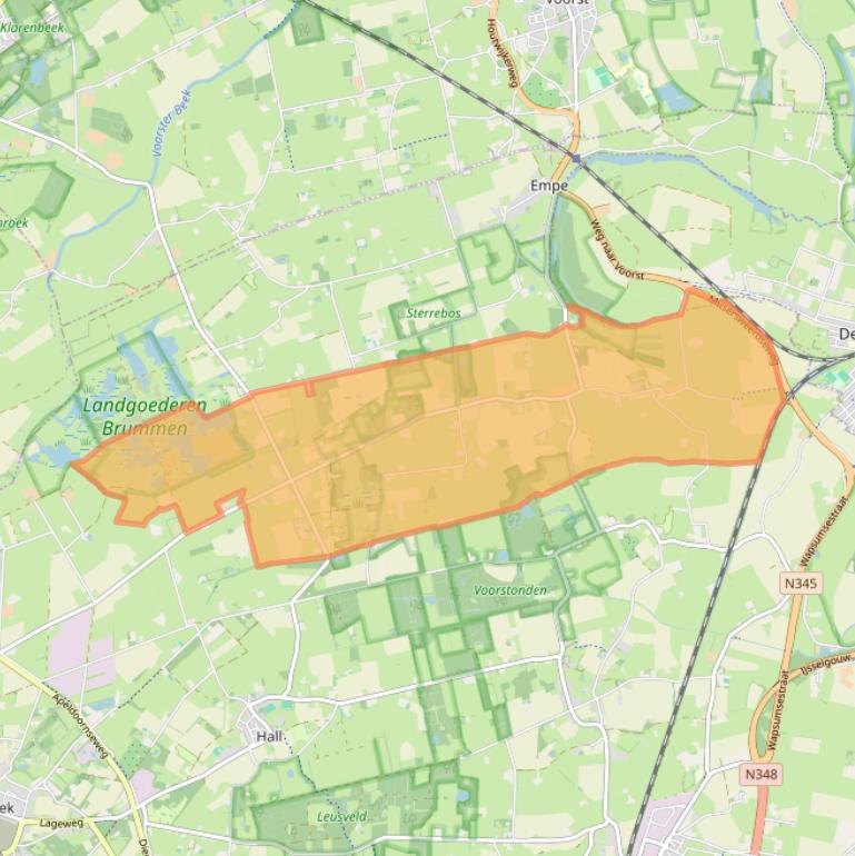 Kaart van postcodegebied 6975.