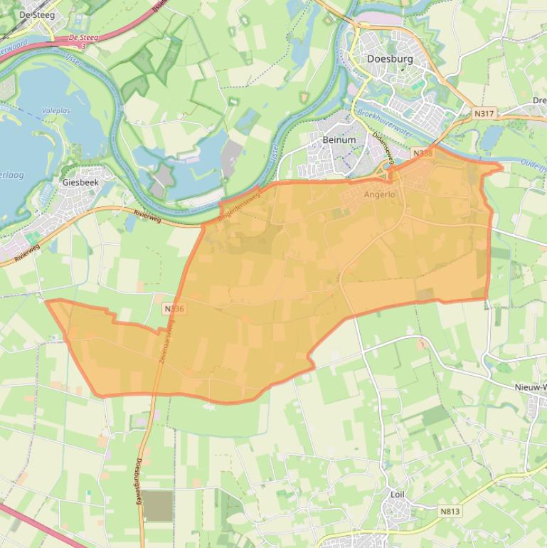 Kaartafbeelding, ingezoomd op postcodegebied 6986.