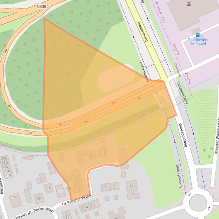 Kaart van postcodegebied 6986BE.