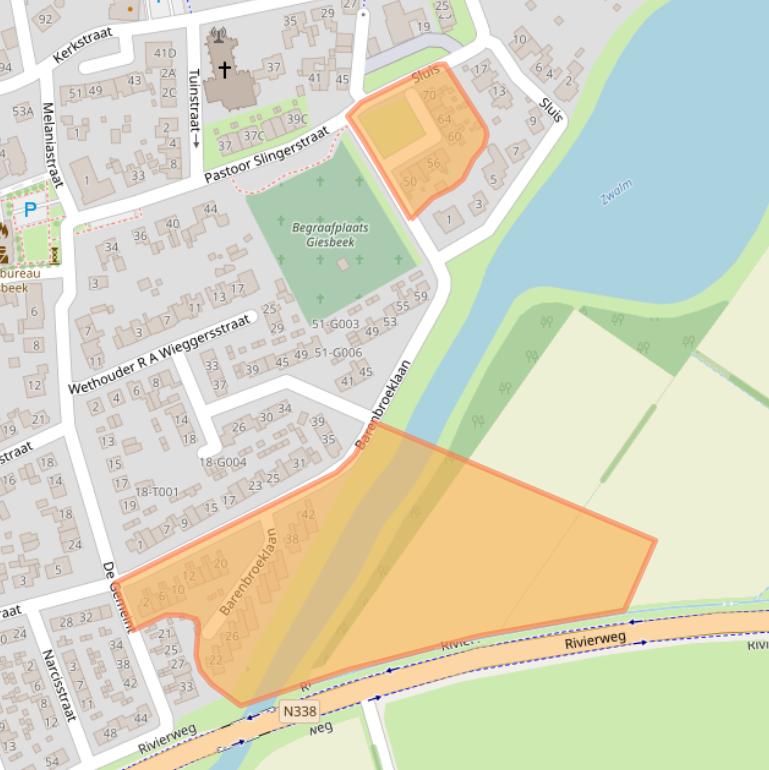 Kaart van postcodegebied 6987BJ.