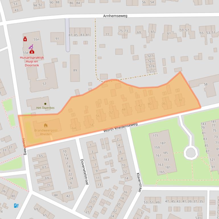 Kaart van postcodegebied 6991DX.