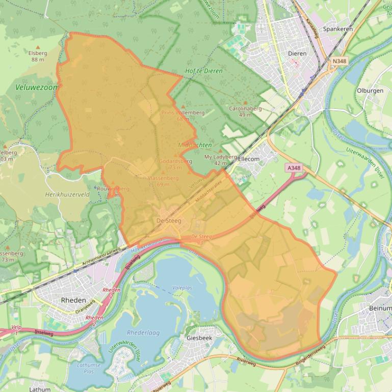 Kaartafbeelding, ingezoomd op postcodegebied 6994.
