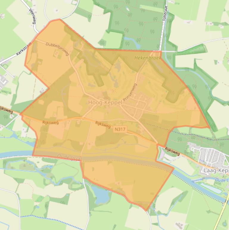 Kaart van postcodegebied 6997.