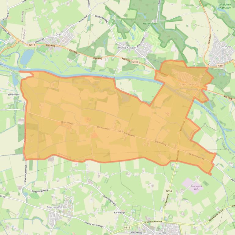 Kaart van postcodegebied 6998.