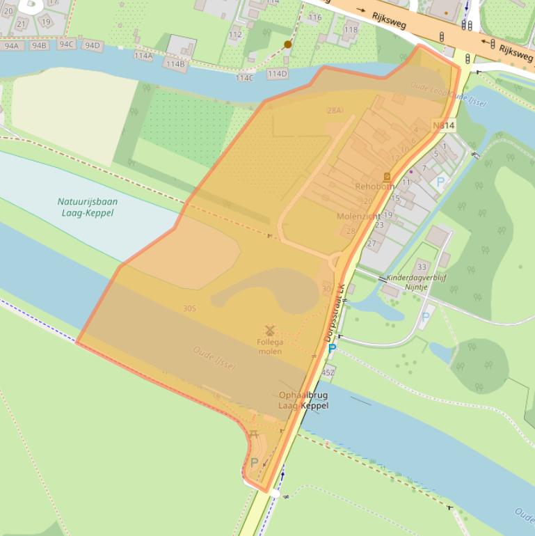 Kaart van postcodegebied 6998AB.