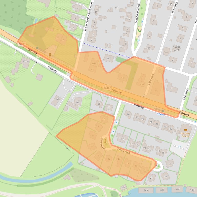 Kaart van postcodegebied 6998AE.