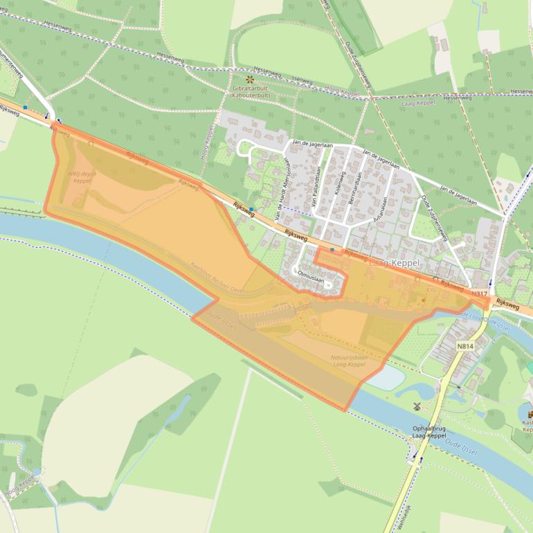 Kaart van postcodegebied 6998AK.