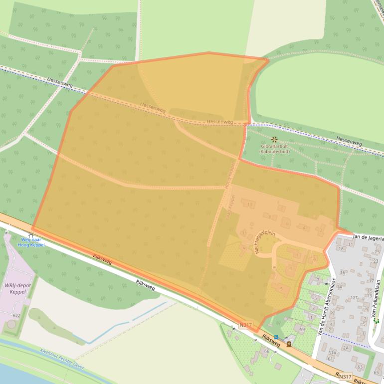 Kaart van postcodegebied 6998AZ.