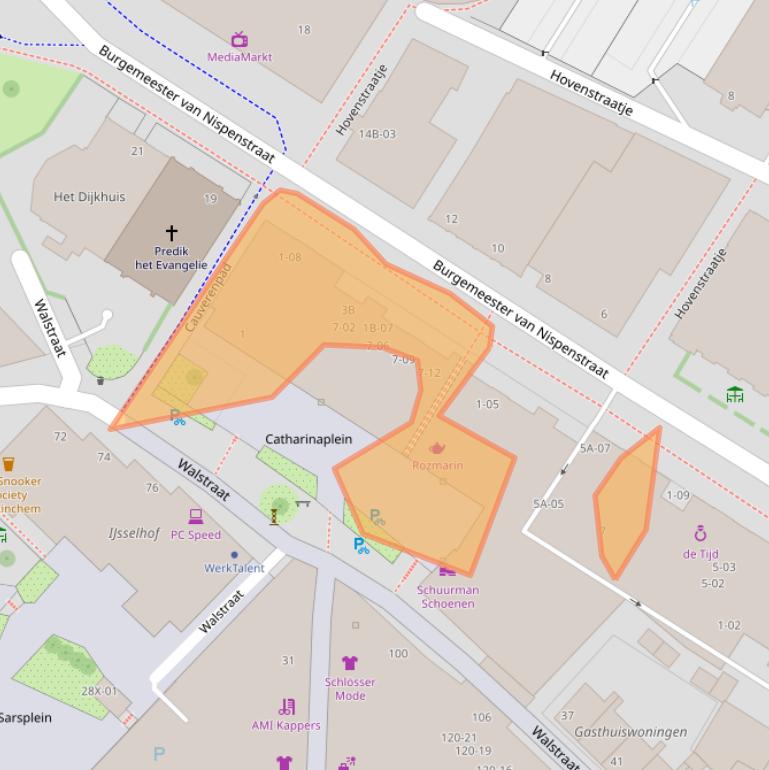 Kaart van postcodegebied 7001BJ.