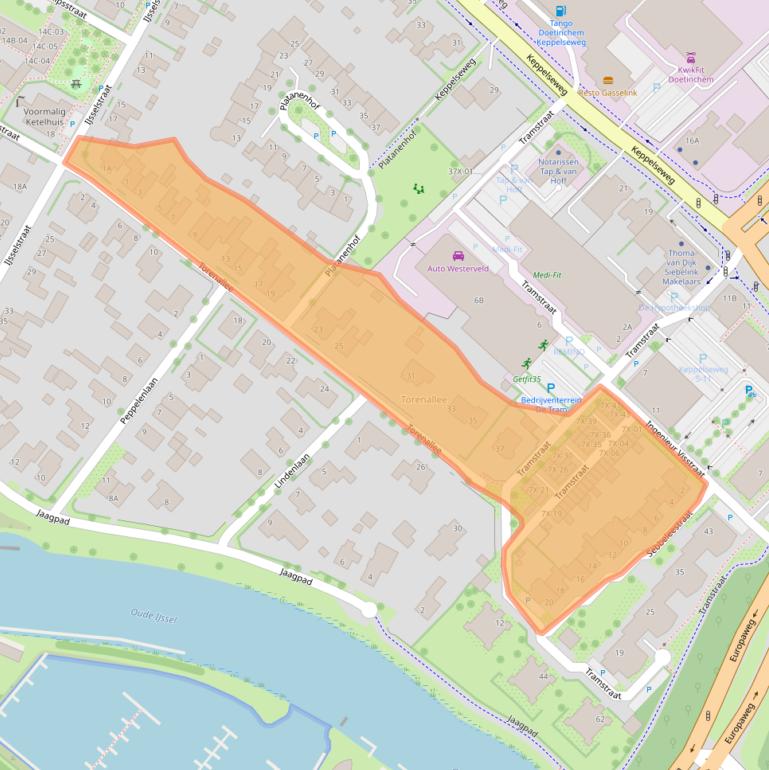 Kaart van postcodegebied 7001CJ.