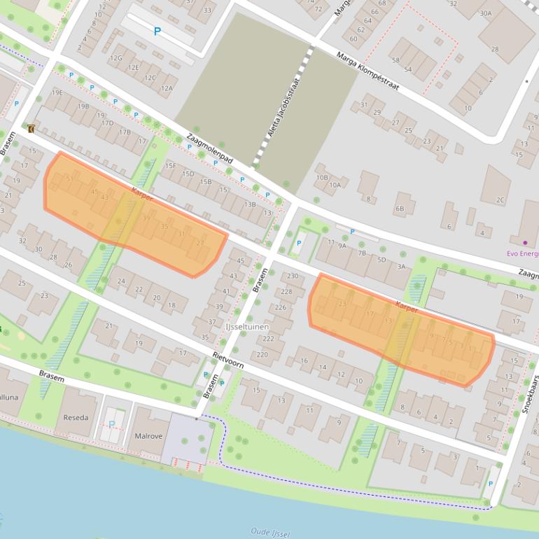 Kaart van postcodegebied 7008BJ.