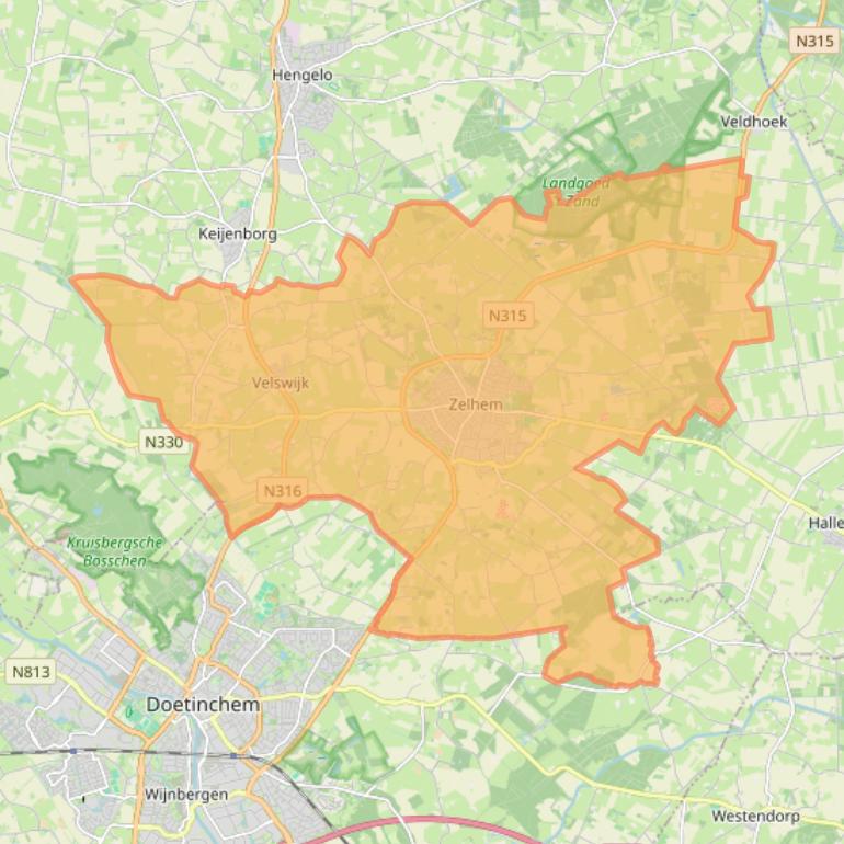 Kaart van postcodegebied 7021.