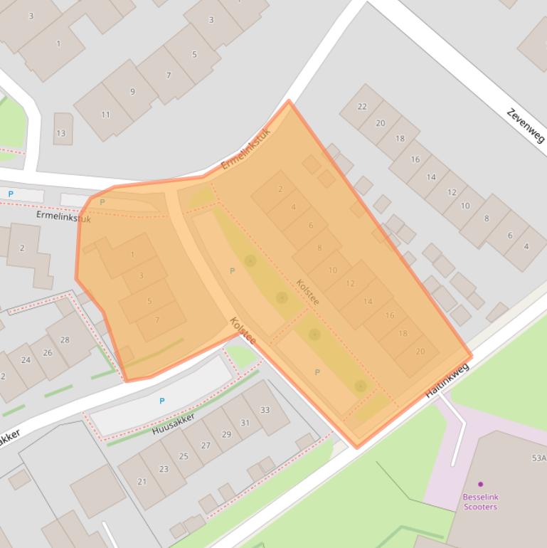 Kaart van postcodegebied 7021NZ.