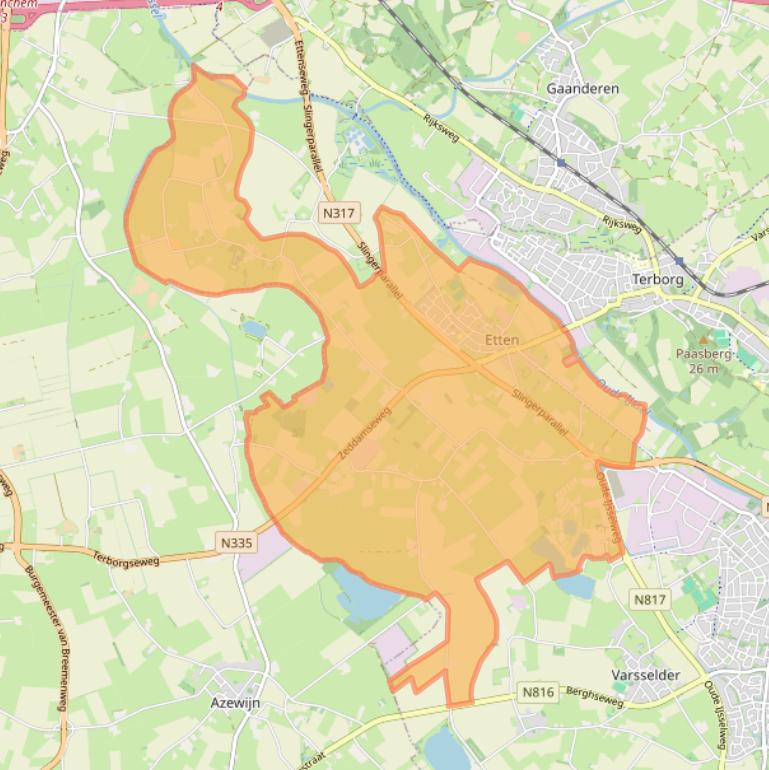 Kaart van postcodegebied 7075.