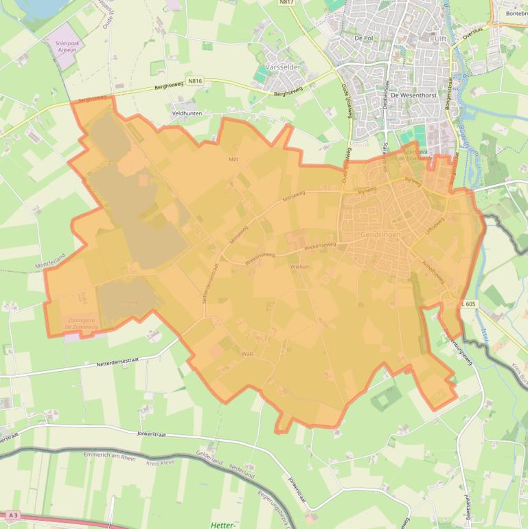 Kaartafbeelding, ingezoomd op postcodegebied 7081.