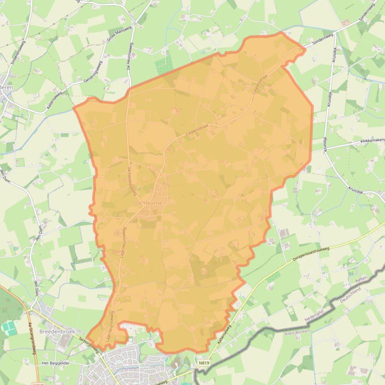Kaartafbeelding, ingezoomd op postcodegebied 7095.