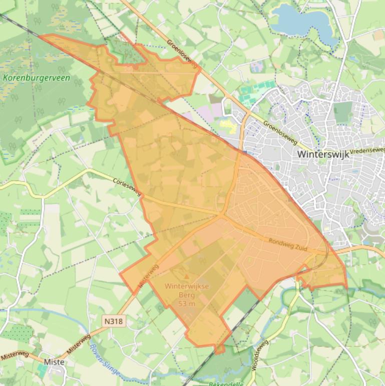 Kaart van postcodegebied 7102.