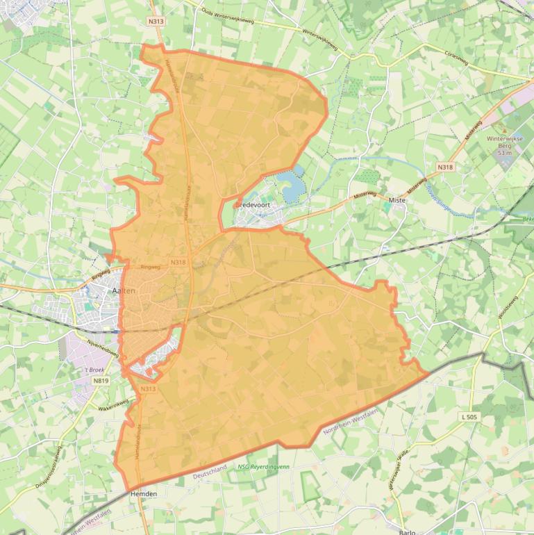 Kaartafbeelding, ingezoomd op postcodegebied 7121.