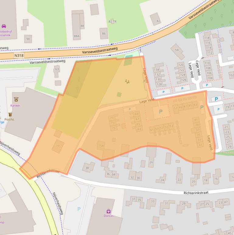 Kaart van postcodegebied 7122ZE.