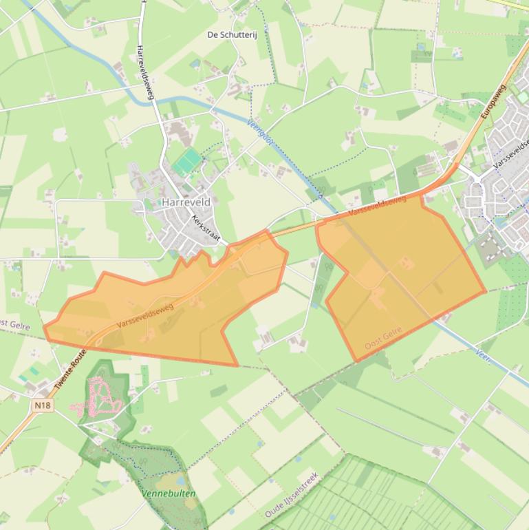 Kaart van postcodegebied 7135JC.