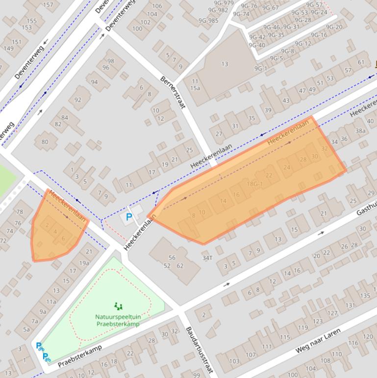 Kaart van postcodegebied 7203BC.