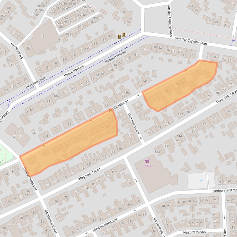 Kaart van postcodegebied 7203BJ.