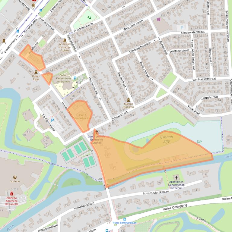 Kaart van postcodegebied 7203JD.